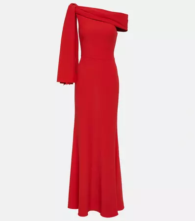 One Shoulder Draped Crepe Gown in Red - Alexander Mc Queen | Mytheresa