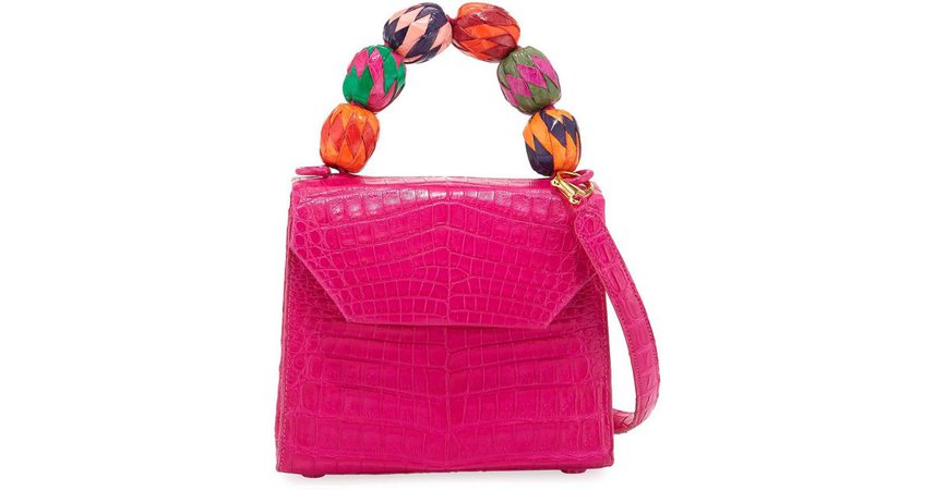 Nancy Gonzalez Small Beaded Top-handle Crocodile Bag in Pink