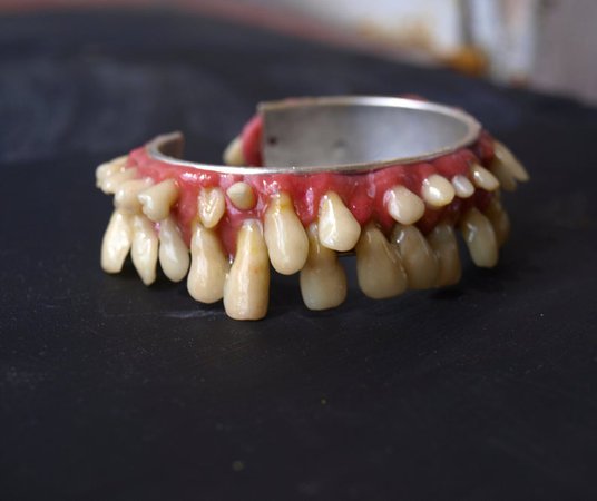 Macabre gothic bracelet with fake human teeth Oddities | Etsy