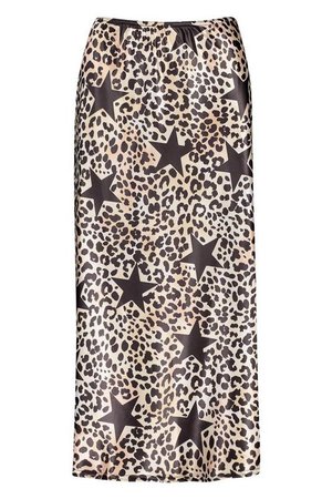 Tall Star and Leopard Print Midi Skirt | Boohoo pink