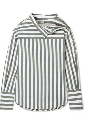 MONSE Oversized asymmetric striped cotton-twill shirt