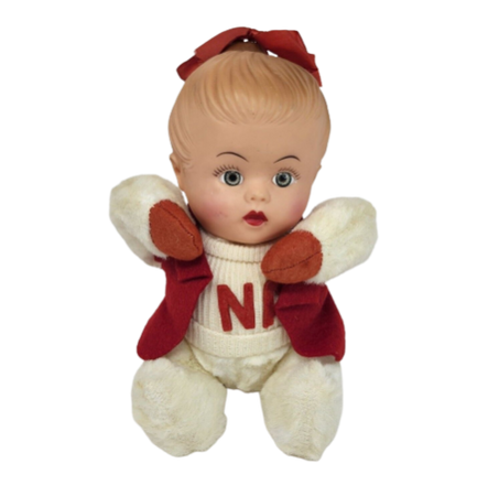 8" VINTAGE 1960's RUBBER FACE DOLL NA RED + WHITE CHEERLEADER OUTFIT PLUSH TOY | eBay