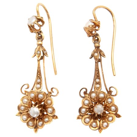Victorian 14K Gold Dangle Earrings For Sale at 1stDibs | victorian earrings for sale