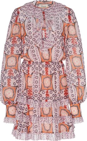 Temperley London Etoile Ruffled Printed Silk Midi Dress Size: 6