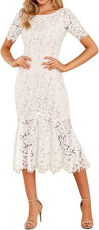Amazon.com: Women's Floral Lace Dress U-Back Bodycon Elegant Wedding Gown Cocktail Party A Line Midi Dress for Evening Party : Clothing, Shoes & Jewelry