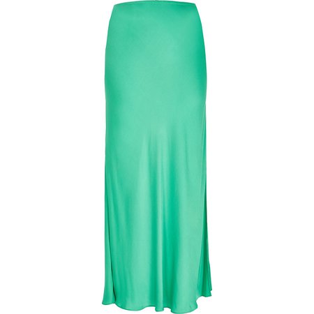 Green side split satin skirt | River Island