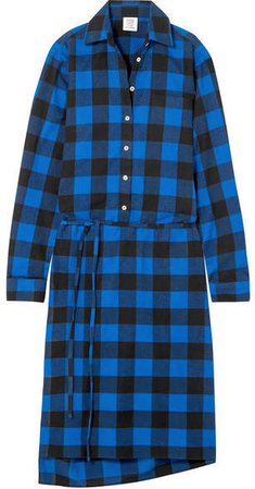 Checked Flannel Shirt Dress - Blue