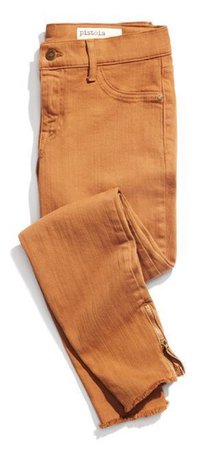 carmel colored raw edge skinny jeans