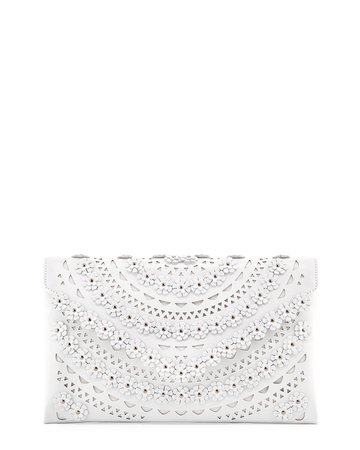 ALAIA Oum Laser-Cut Leather Clutch Bag with Flowers | Neiman Marcus