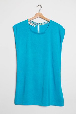 Hemp/Silk Tunic Dress in Blue with Silver Edged Pocket | Etsy