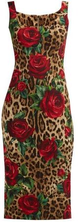 Leopard And Rose Print Cady Dress - Womens - Beige Multi