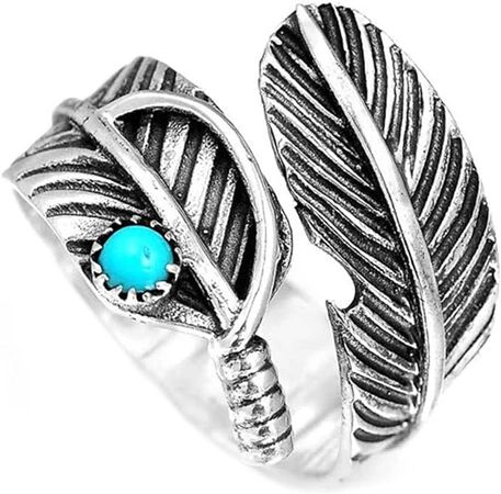 Boho Feather Turquoise Rings, Adjustable 925 Silver Plated Wide Nature Leaf Thumb Ring for Women Men|Amazon.com