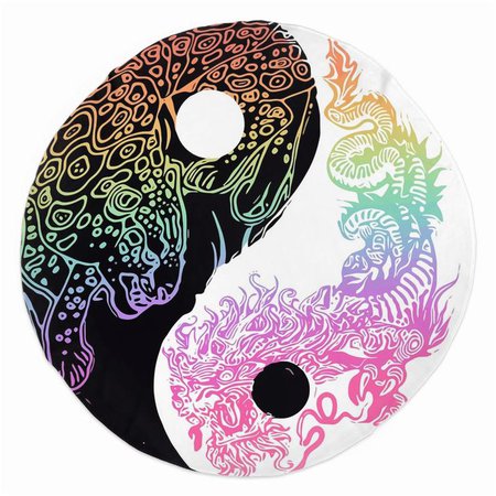 Yin Yang Rounded Beach Towel Dragon And Leopard Rainbow | Etsy