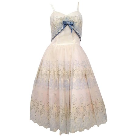 50s Embroidered Organza Party Dress For Sale at 1stDibs | 50s party dress