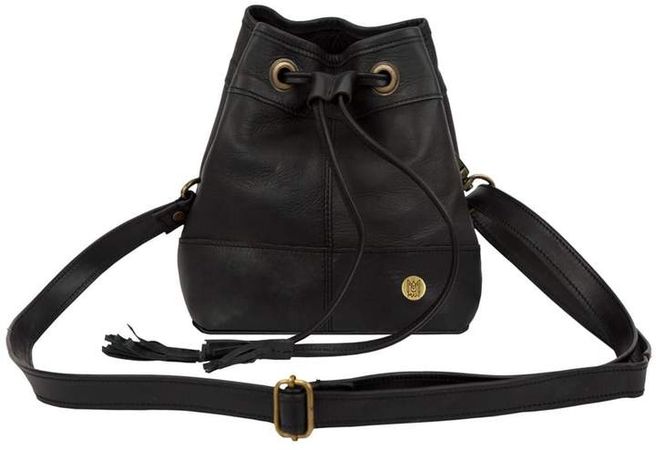 Mahi Leather Mini Bucket Drawstring Bag In Ebony Black Leather