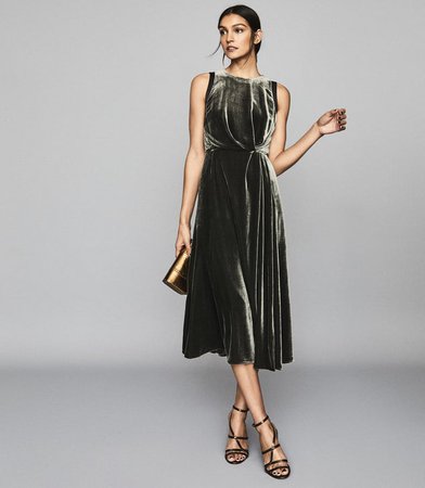 Eudora Charcoal Velvet Tie-Back Midi Dress – REISS