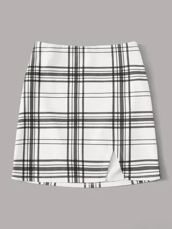 Split Hem Mini Plaid Skirt