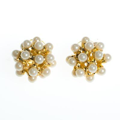 Vintage Iridescent Pearl Statement Earrings, Gold Tone Ball Shape, Fau - Vintage Meet Modern