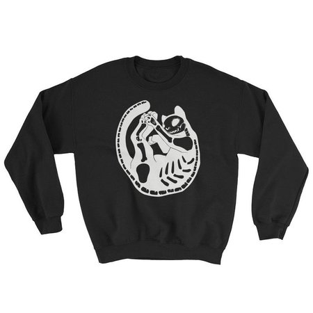 Black Cat Skeleton Kitty Bones Sweatshirt Halloween Goth | Etsy
