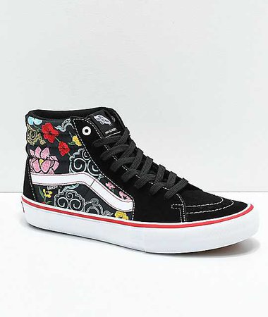 Vans Sk8-Hi Pro Lizzie Floral Black & White Skate Shoes | Zumiez