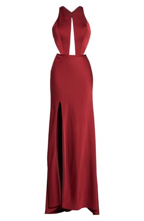 La Femme Cutout Detail Satin Gown | Nordstrom