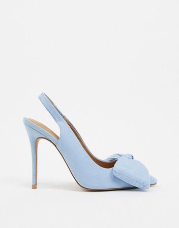 ASOS DESIGN Pheebs slingback stiletto heels with bow in pale blue | ASOS