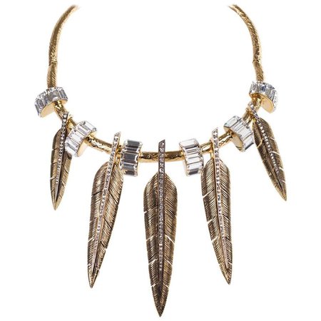 Roberto Cavalli Stone Embellished Feather Charm Choker Necklace For Sale at 1stdibs