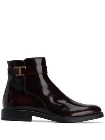 Red Tod's T logo plaque leather boots - Farfetch