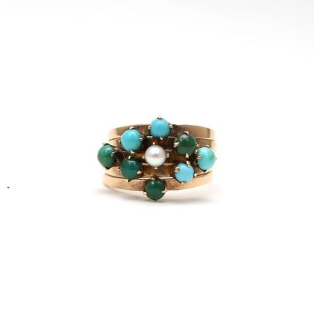 14k Turquoise Pearl Harem Ring | Etsy