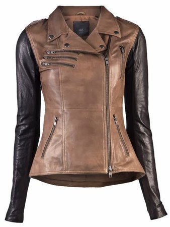 Women Sheep Leather Jacket Brown/Black