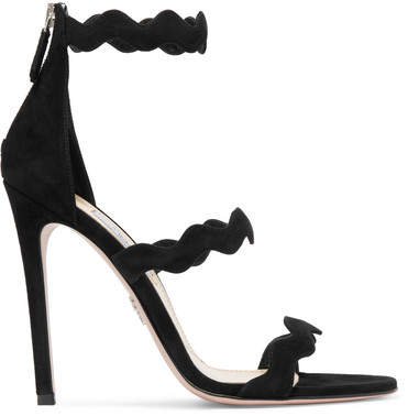 Scalloped Suede Sandals - Black