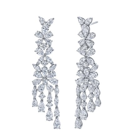 Norman Silverman, White gold fancy diamond shape dangle earrings