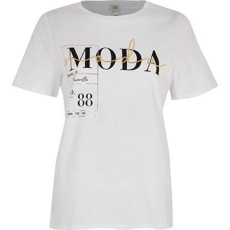 White 'Moda' printed T-shirt | River Island