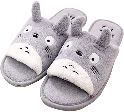 Amazon.com | YSpring Anime My Neighbor Totoro Slippers Cute Totoro Plush Slippers Uncovered Toes Non-Slip Shoes for Women Home Living(Light Gray) | Slippers