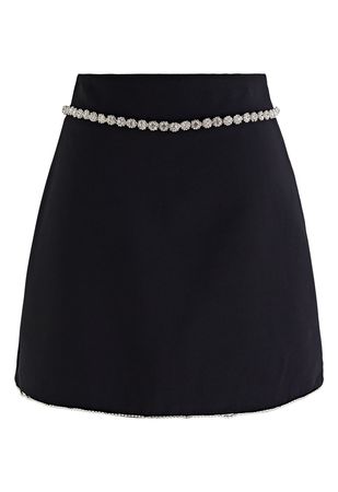 Dazzling Diamond Solid Color Mini Bud Skirt in Black - Retro, Indie and Unique Fashion