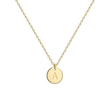 Befettly Initial Necklace,14K Gold-Plated Children Necklace Round Disc Double Side