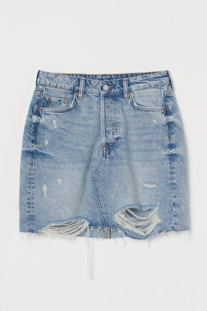 Denim skirt - Light denim blue/Trashed - Ladies | H&M