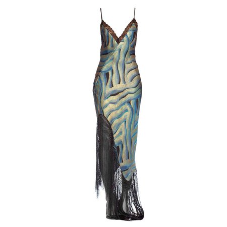 MORPHEW COLLECTION Blue and Black Bias Cut Silk Metal Gold Lamé Gown With Antique For Sale at 1stDibs