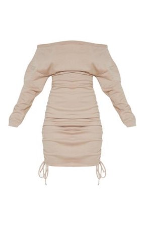 Stone Bardot Ruched Side Sweater Dress