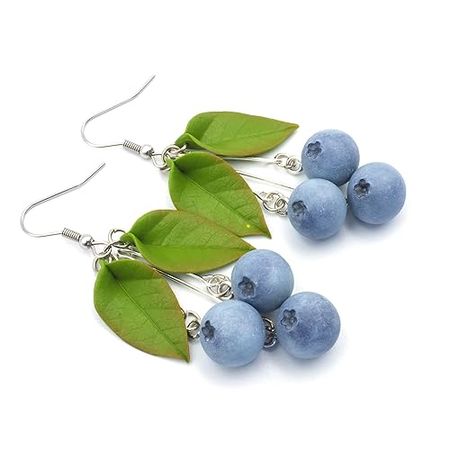 Amazon.com: Clay earrings with navy blue blueberry in fairycore style - Aesthetic earrings in coquette jewelry style for women - Surgical steel hooks : Handmade Products