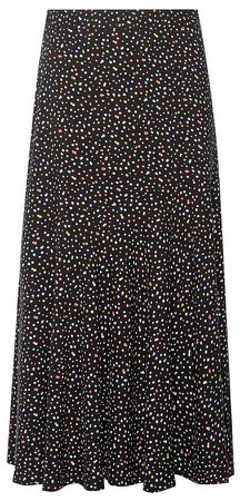 Black Spot Print Midi Skirt