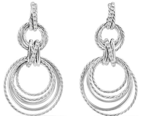 David Yurman Crossover Double Drop Earrings with Diamonds, Main, color, Silver Crossover Double Drop Earrings with Diamonds