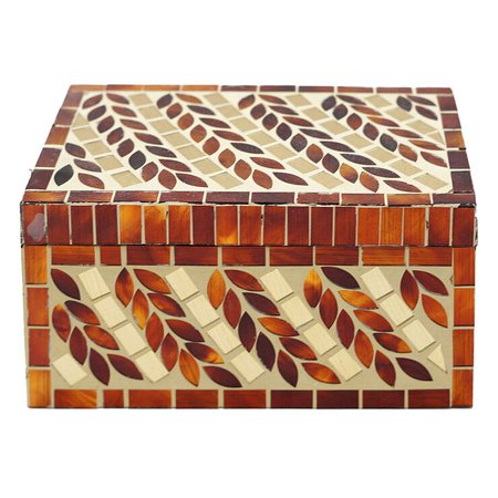 Leaf Mosaic Wooden Box, 7" | At Home