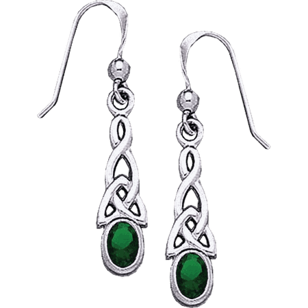White Bronze Elongated Triquetra Gem Earrings - PS-WZTE864 by Medieval Collectibles