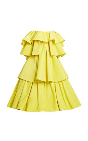 Carolina Herrera, Yellow Removable Skirt Faille Tiered Gown