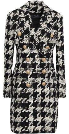 Double-breasted Houndstooth Wool-blend Tweed Coat
