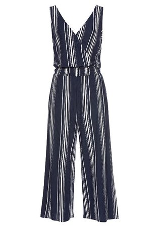 Navy Striped Striped Wrap Look Jumpsuit
