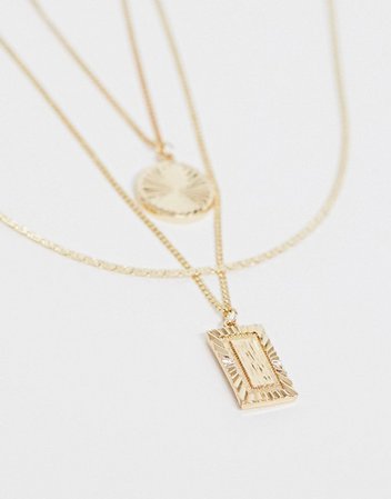 ASOS DESIGN Curve multirow necklace with vintage style engraved pendants in gold | ASOS
