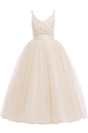 Glamulice Flower Girls Lace Bridesmaid Dress Long A Line Wedding Pageant Dresses Tulle Party Gown