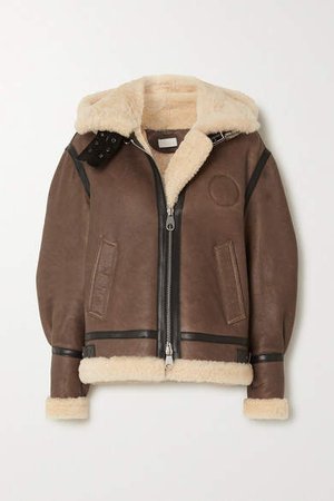 Hooded Leather-trimmed Shearling Jacket - Brown